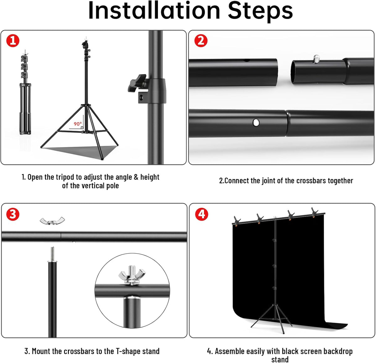 Black Screen Backdrop with Stand Kit, BEIYANG 5 X 6.5 Ft Portable Backdrop Stand Kit with Carrying Bag and 6 Clamps for Photo Shooting, Product Portrait, Video conferences and interviews