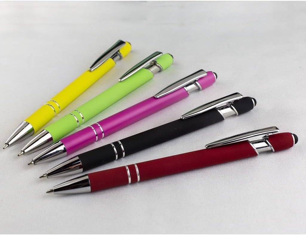 Wine Red Ballpoint Pens with Black Ink, 2-in-1 Stylus Tip, 1.0mm Medium Point, Matte Metal Barrel β 10-Pack for Office or School