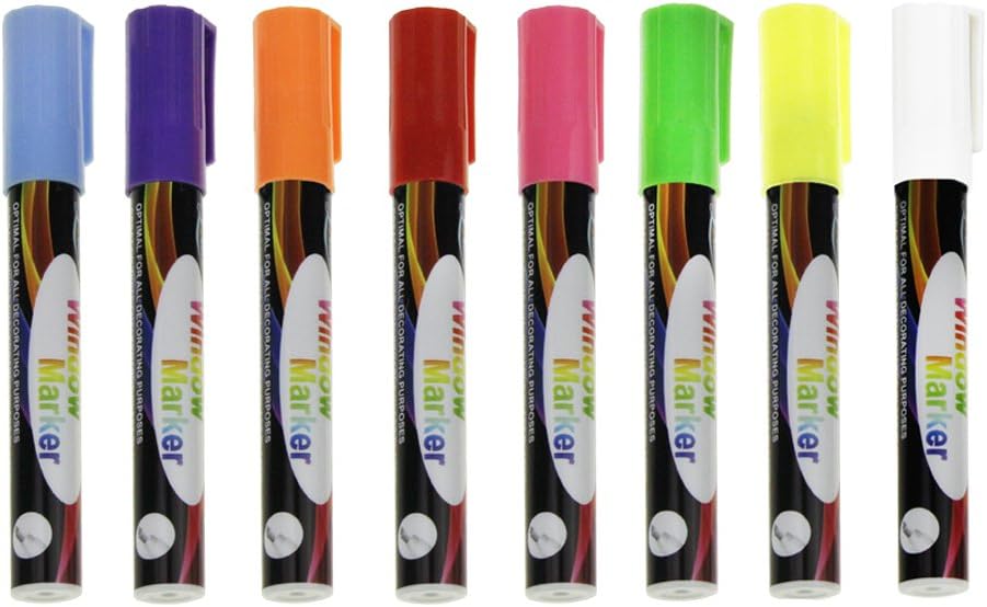 8 Pack Chalk Marker Pen Dry Erase Markers 6mm Reversible Bullet & Chisel Tip Fluorescent Markers Highlighters for LED Menu Board Bistro Board AD Drawing POP Art Glass Window Blackboard WhiteBoard