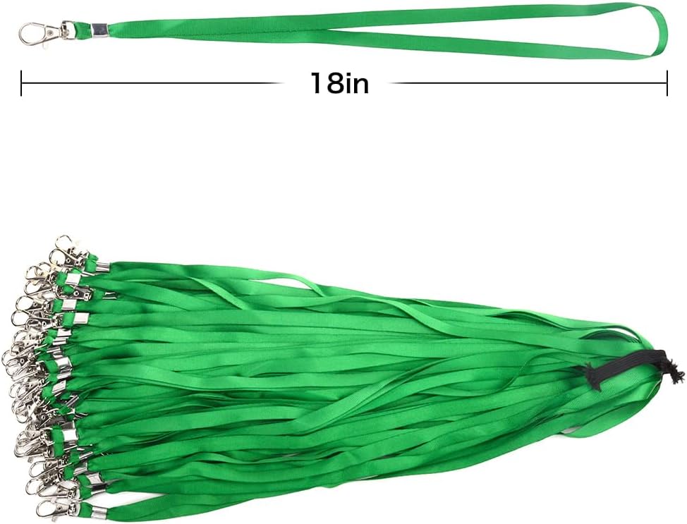 Lanyards 100 Pcs Bulk Lanyard for Id Badges Flat Black Lanyard with Badge Clip Swivel Hook (100, Green)