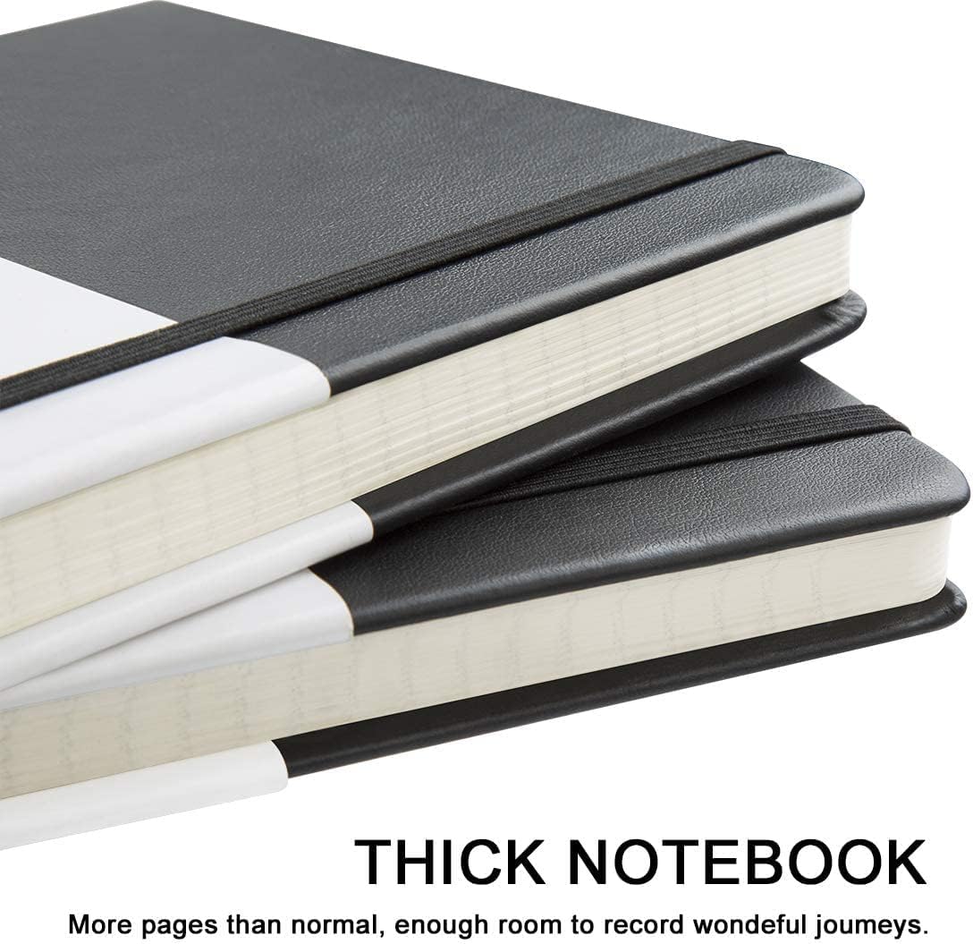 Huhuhero Lined Journal Notebook, 5 Pack Black Hardcover Notebooks for Work Women Men, 120Gsm Thick Paper Leather Journals for Writing Note Taking Business, Journaling School Supplies 5"Γ8.25"