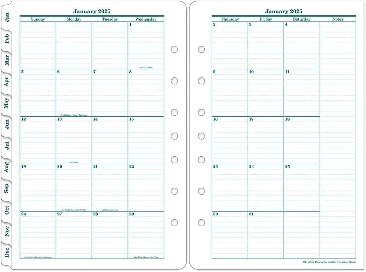 FranklinCovey - Original Two Page Per Day Ring-Bound Planner (Classic, Jan 2025 - Dec 2025)