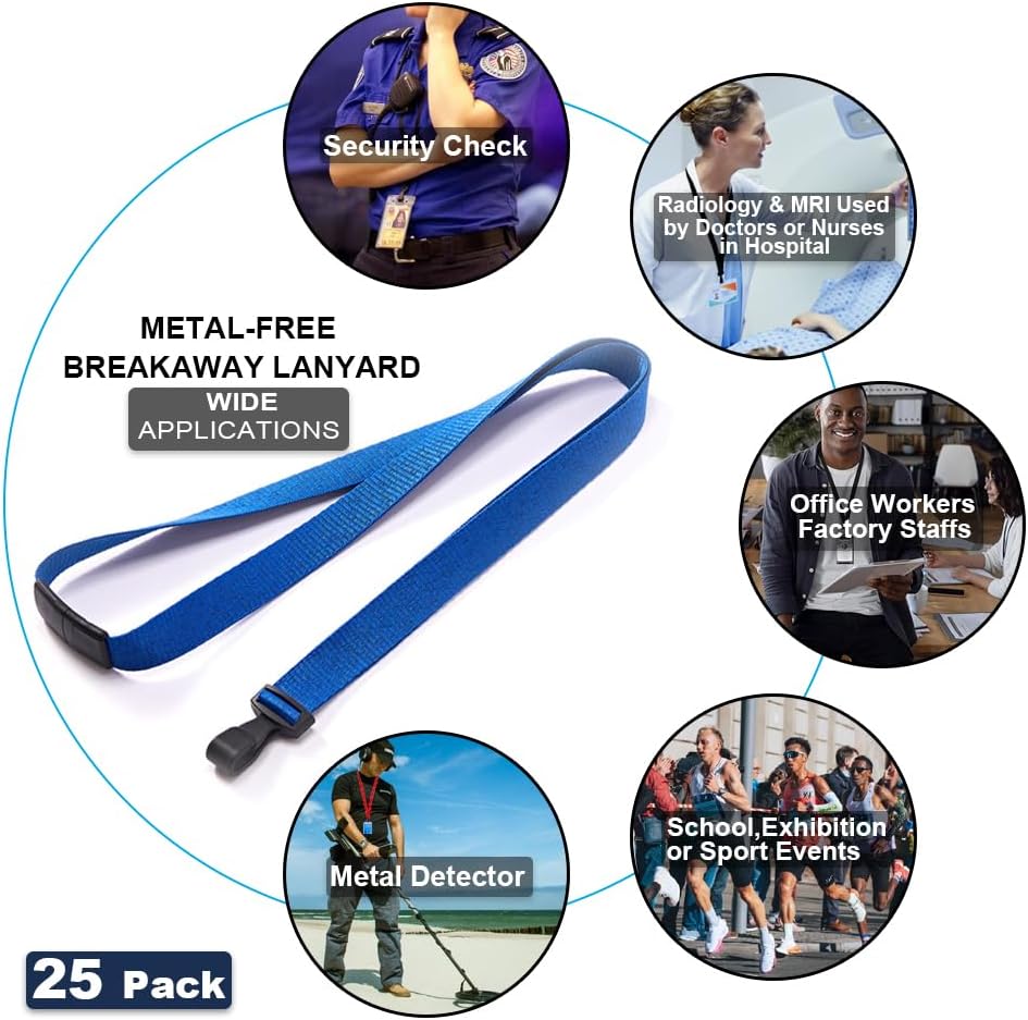 25 Pack Bulk-Polyester Breakaway Lanyards with Plastic No Twist Clip & Safety Breakaway Clasp-Great for Radiology-School Hospital-MRI Safe-Neck Strap I.D. Badge Holders 36β (Blue) by BETOOM