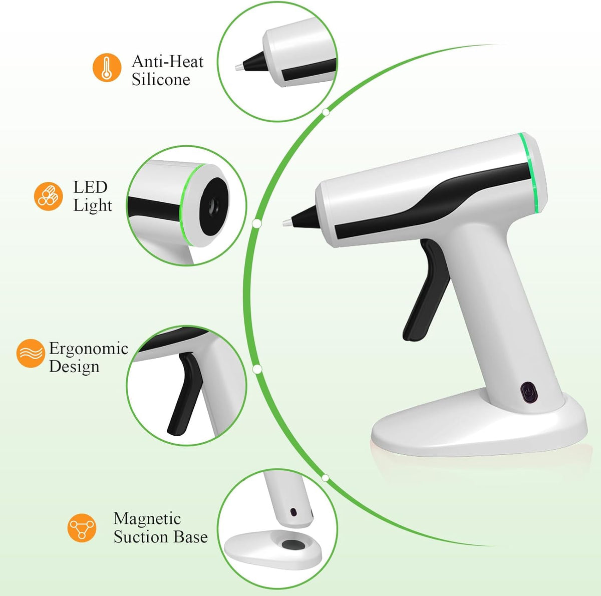 MONVICT Cordless Hot Melt Glue Gun, Smart Power-Off with 2.2 Ah Built-in Battery USB-C Rechargeable Mini Glue Gun Kit, 40 Pcs Glue Sticks, 10 Pcs Craft sticks, Carrying Case for DIY Craft Gift, White