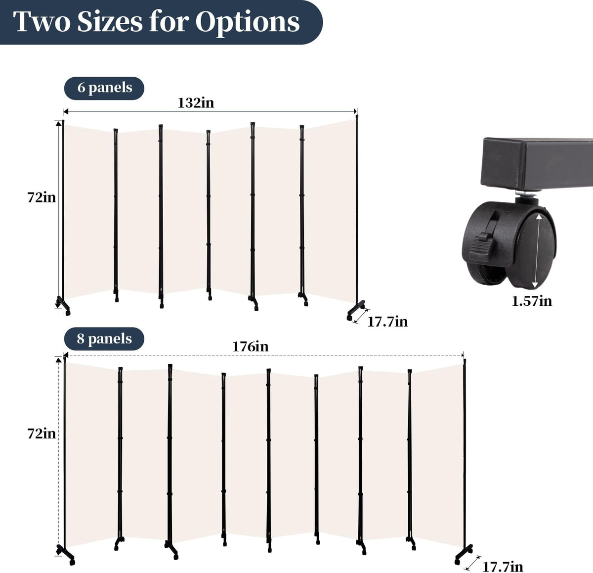 Room Divider Folding Privacy Screens with Lockable Wheels, 176'' Fabric Partition Room Dividers Freestanding Room Divider Panel for Room Separation, Wall Divider for Home Office Bedroom Studio Decor