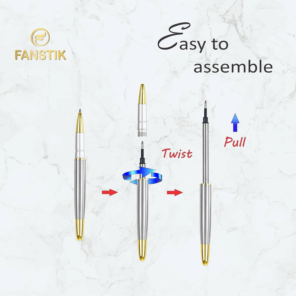 Customized RollerBall pen with name (MADE IN USA), stainless steel, Silver and gold, luxury engraved pen personalized for men and for women. (RollerBall Silver-Gold).