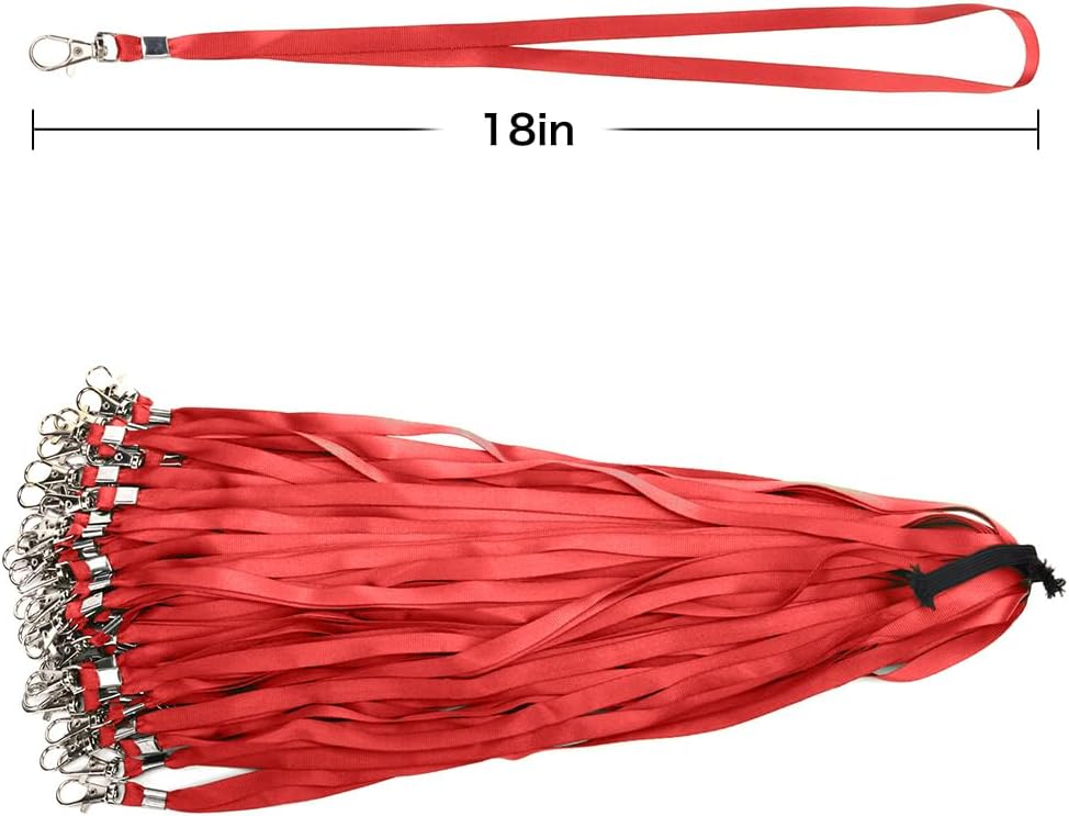 Lanyards 100 Pcs Bulk Lanyard for Id Badges Flat Black Lanyard with Badge Clip Swivel Hook (100, Red)