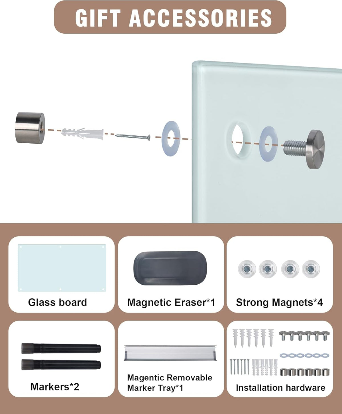 Magnetic Glass Whiteboard,72"x48" Wall Mounted Frameless Dry Erase Board for Office, Home & School White
