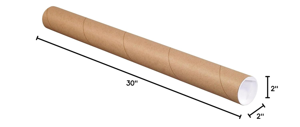 BOX USA BP2030K Mailing Tubes with Caps, 2" x 30", Kraft (Pack of 50)