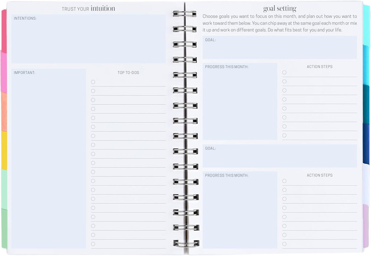 Inspired by Erin Condren A5 Undated Planner, Spiral Bound Daily & Weekly Planner with Monthly Tabs, Portable Organizer for Productivity, Goal Setting, Includes Sticker Sheets, Colorful Stripes Design