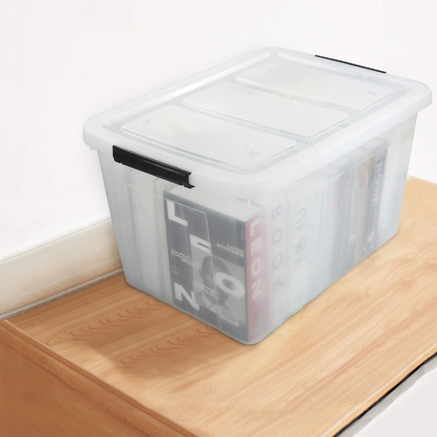 4 Pack Large Plastic Storage Boxes, Large Lidded Storage Bins with Wheels, 70 L