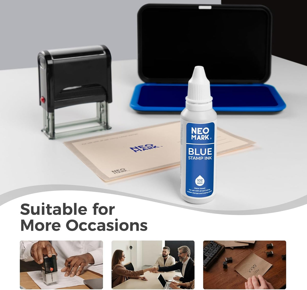 Premium Stamp Ink, Quick-Drying and AP-Certified Non-Toxic Refill Ink for Self-Inking Stamps, Date Stamps and Stamp Pads(Blue, 1oz)