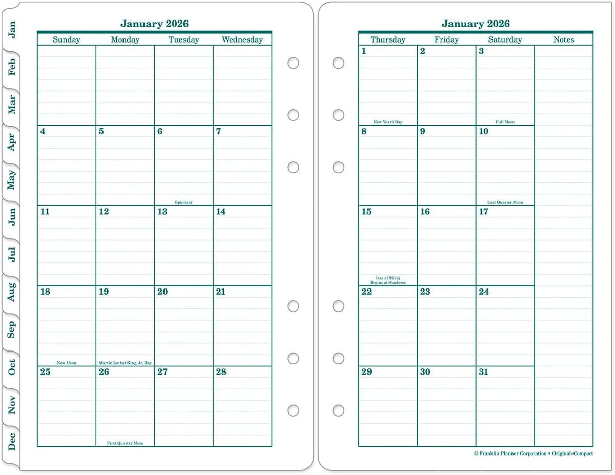 FranklinCovey - Original Two Page Per Day Ring-Bound Planner (Compact, Jan 2026 - Dec 2026)