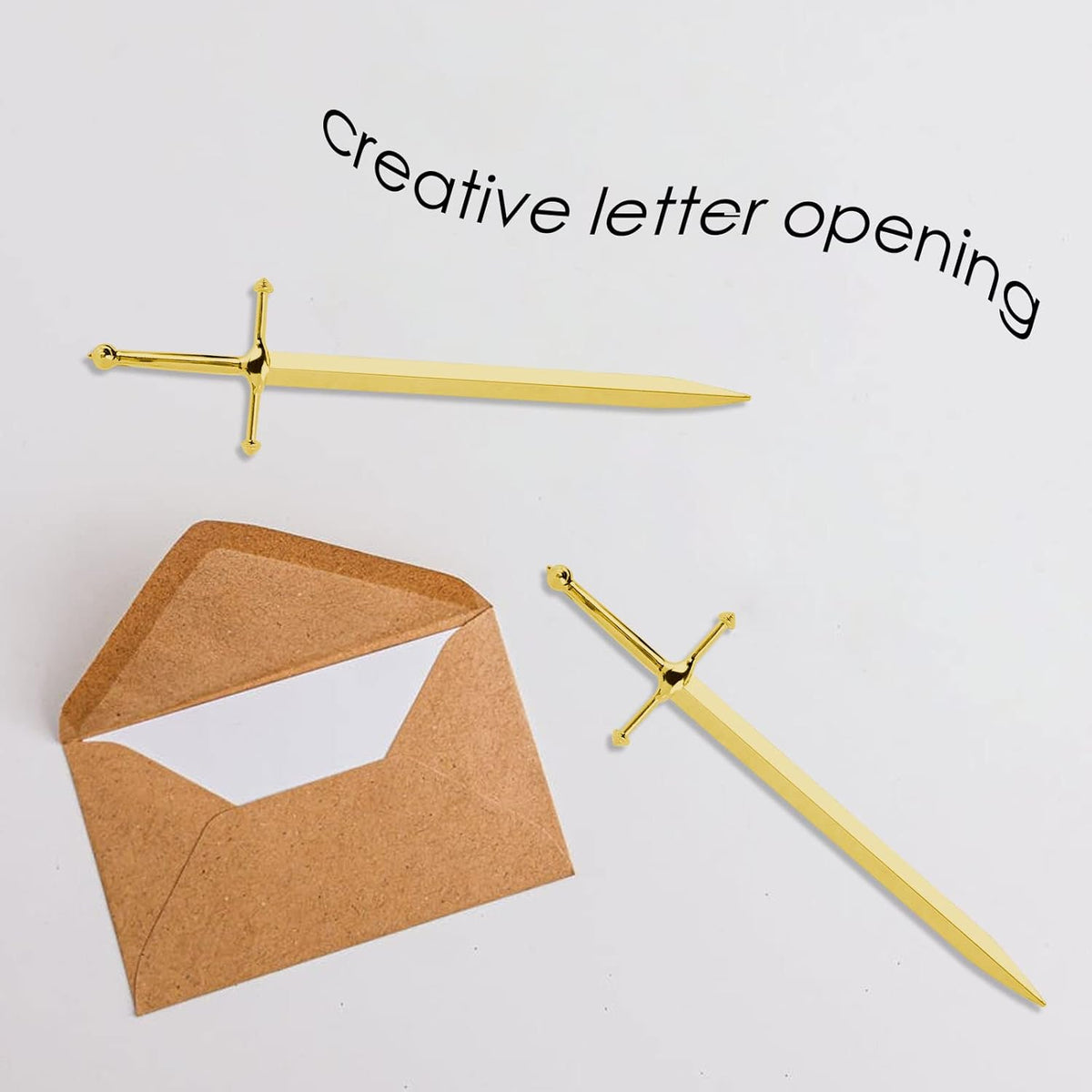 Metal Letter Opener Office Letter Opener Knife Metal Plated Envelope Opener Ergonomic Grip Handle Practical Ornamental Letter Opening Tool (Golden)