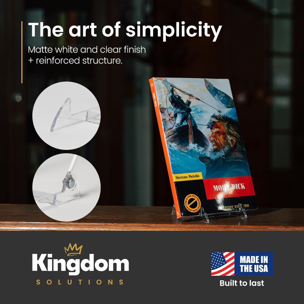 KINGDOM SOLUTIONS MADE IN USA 4-pack Sturdy & Durable Adjustable Acrylic Easels to Display Unnoticeably Plates, Art, Pictures & More - Unique on the Market