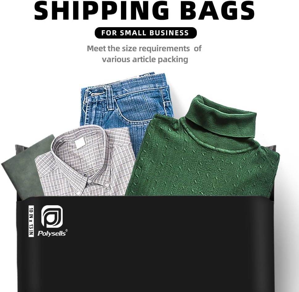 POLYSELLS 100 pcs 10x13 Inches Black Poly Mailers Shipping Envelopes, Strong Adhesive Sealing, Waterproof, and Tear-resistant Postal Mailing Bags for Clothing, Books, and Accessories