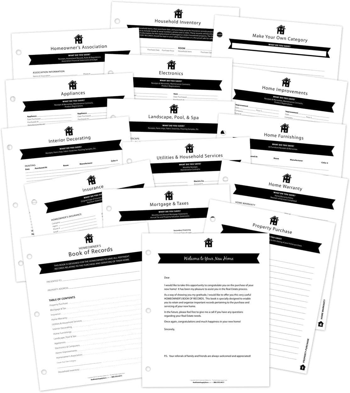 Homeowner's Book of Records Binder, Organize Household Receipts and Home Repair Record Keeping (Black and Navy)