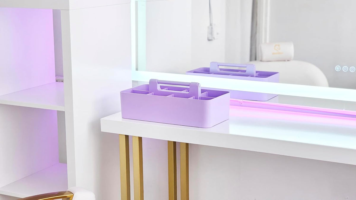 8 Compartments DIY Dividers,Large caddy, Multi Purpose, Simple, Portable, Stackable, Modern Solution for School, office, Desktop -MADE IN USA (Lavender)