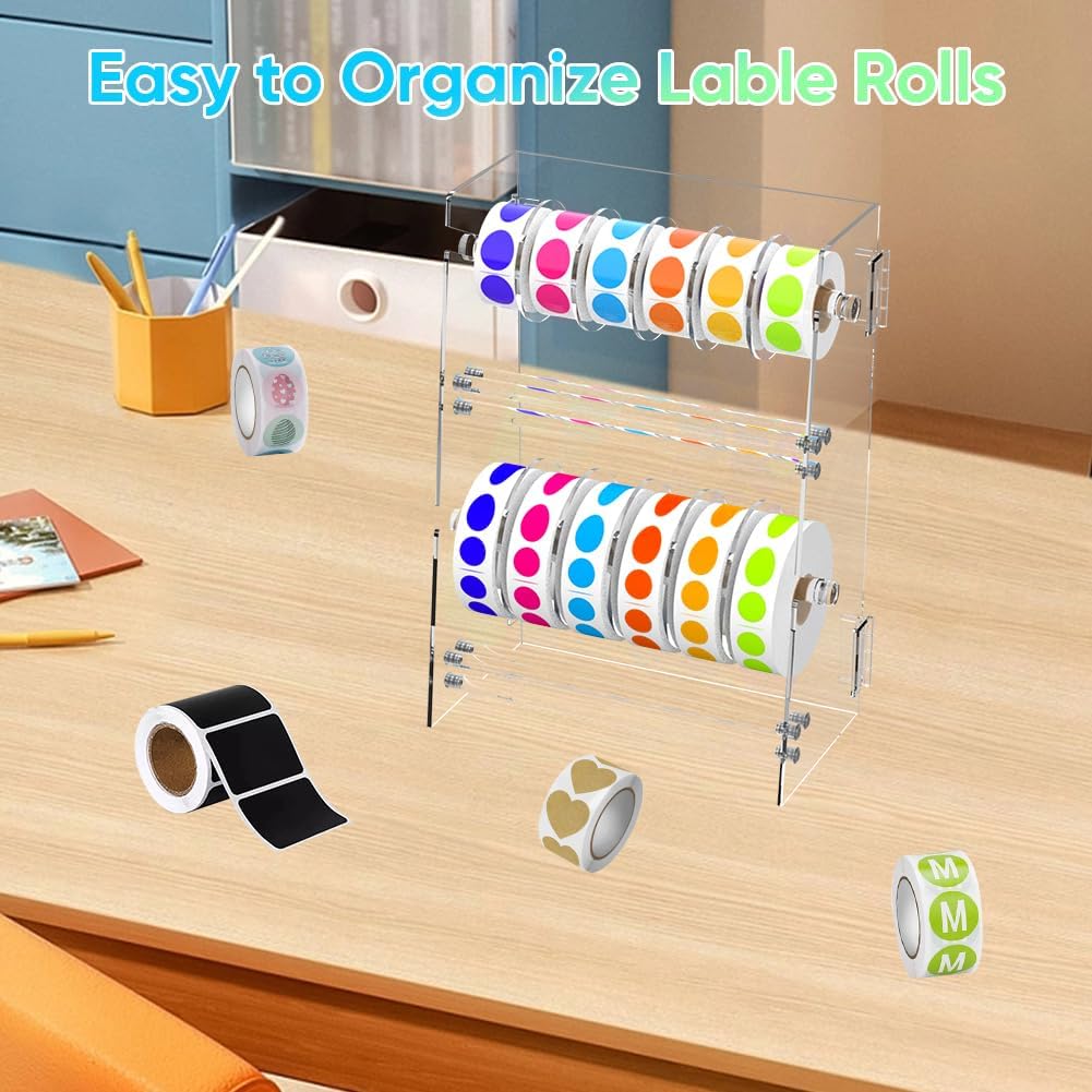 Acrylic Sticker Roll Dispenser Holder - Double-Layer Disks Adjustable Label Dispenser for Rolls of Sticker Labels Suitable for Office School Home