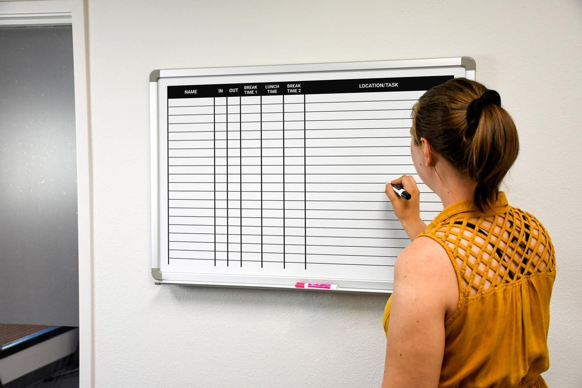 Lunch and Break in/Out Dry-Erase Scheduling Whiteboard 48" x 36"