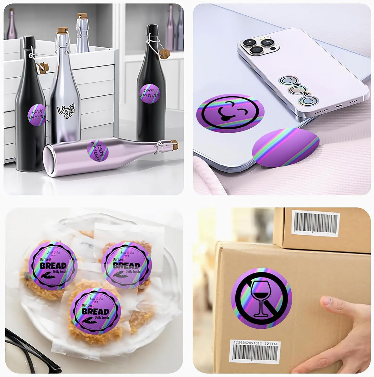 MFLABEL 2" Round Holographic Thermal Labels - 400pcs Purple Waterproof Sticker Roll for Small Business Logo, Compatible with MUNBYN/Rollo/Phomemo (Not for Dymo/Brother)