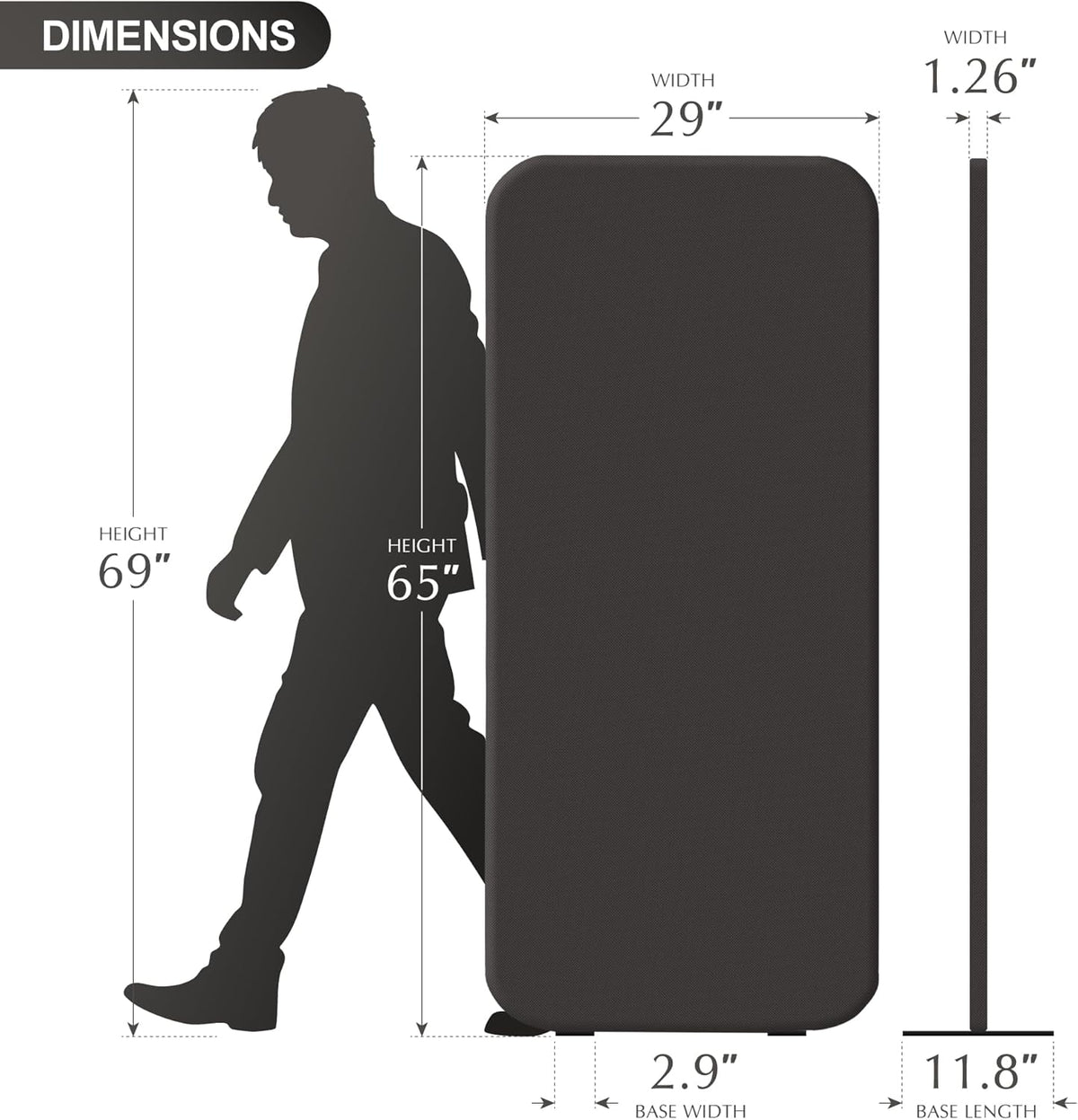DECOLAB Room Divider Panel, Standing Privacy Partition Dividers for Office, Studio Apartment, Classroom, Home, Restaurant, Scratch Resistance, 29"x65", Iron