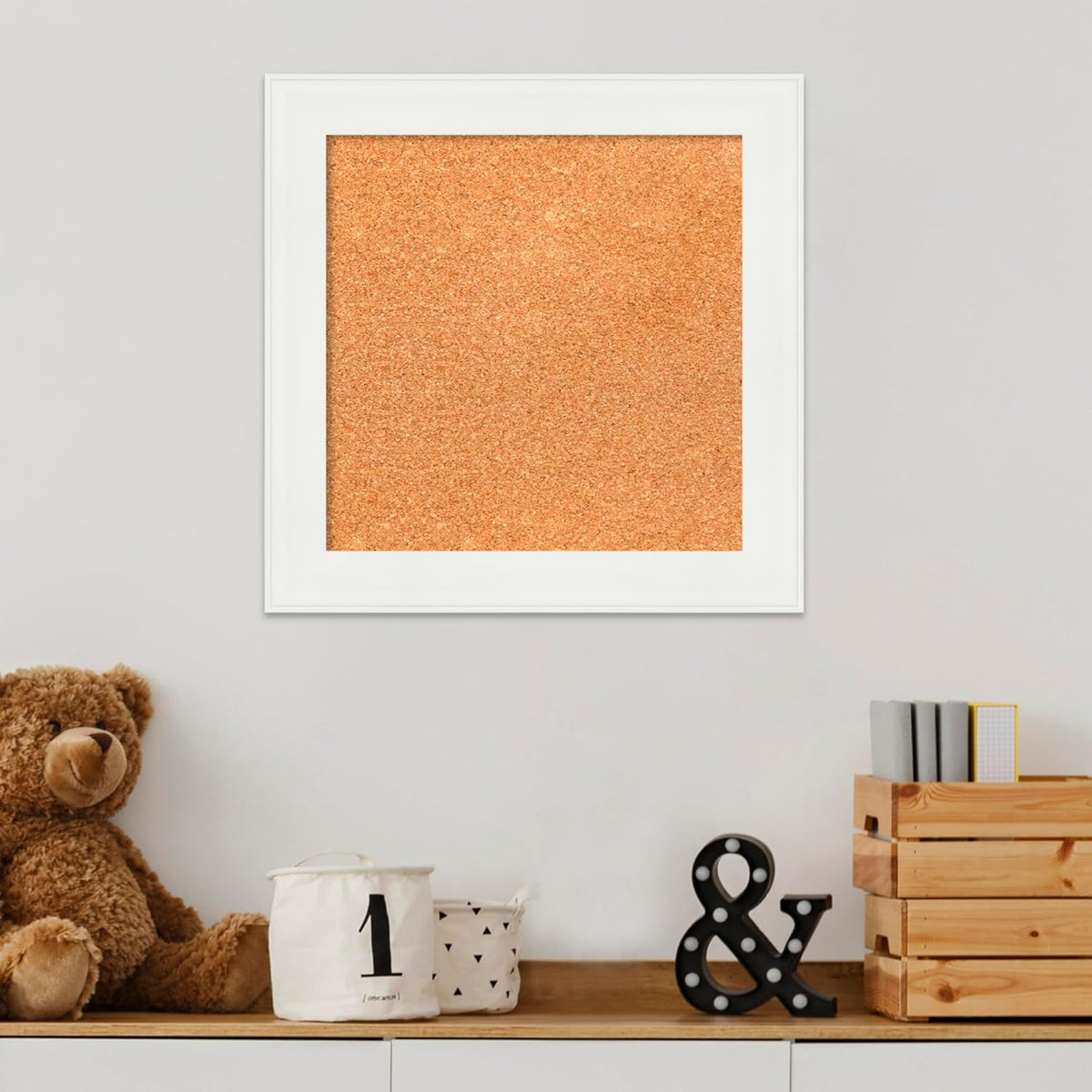 Amanti Art Natural Cork Board for Wall, 17x17 Vision Board with White Frame, Small Corkboard Office Decor for Home Organization, Casual Corkboard Pinboard to Display Items for Home Organization in