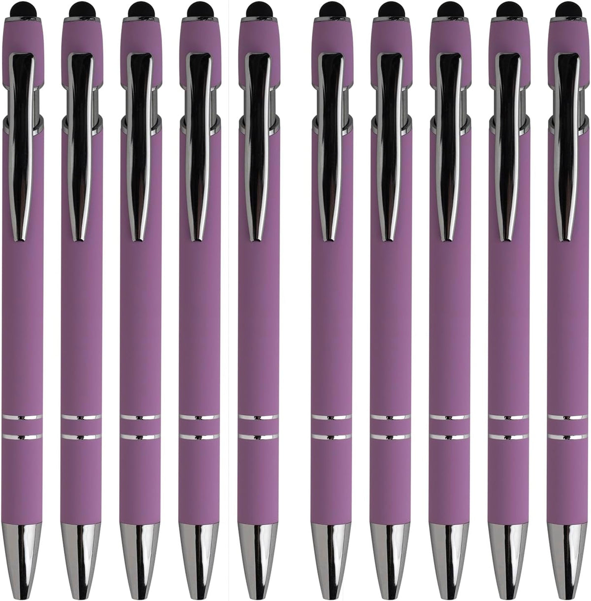 Purple Ballpoint Pens with Black Ink, 2-in-1 Stylus Tip, 1.0mm Medium Point, Matte Metal Barrel β 10-Pack for Office or School