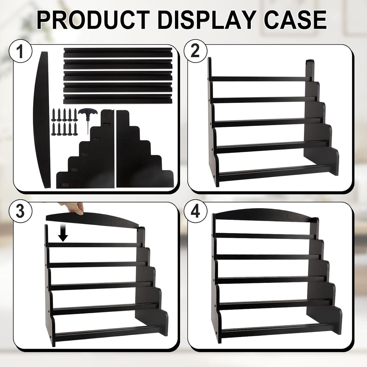 5-Tier Bamboo Trading Card Display Case, 35 pt Baseball Card Collection Stand, Sports Card Storage Holder,Card Game Collection (Black)