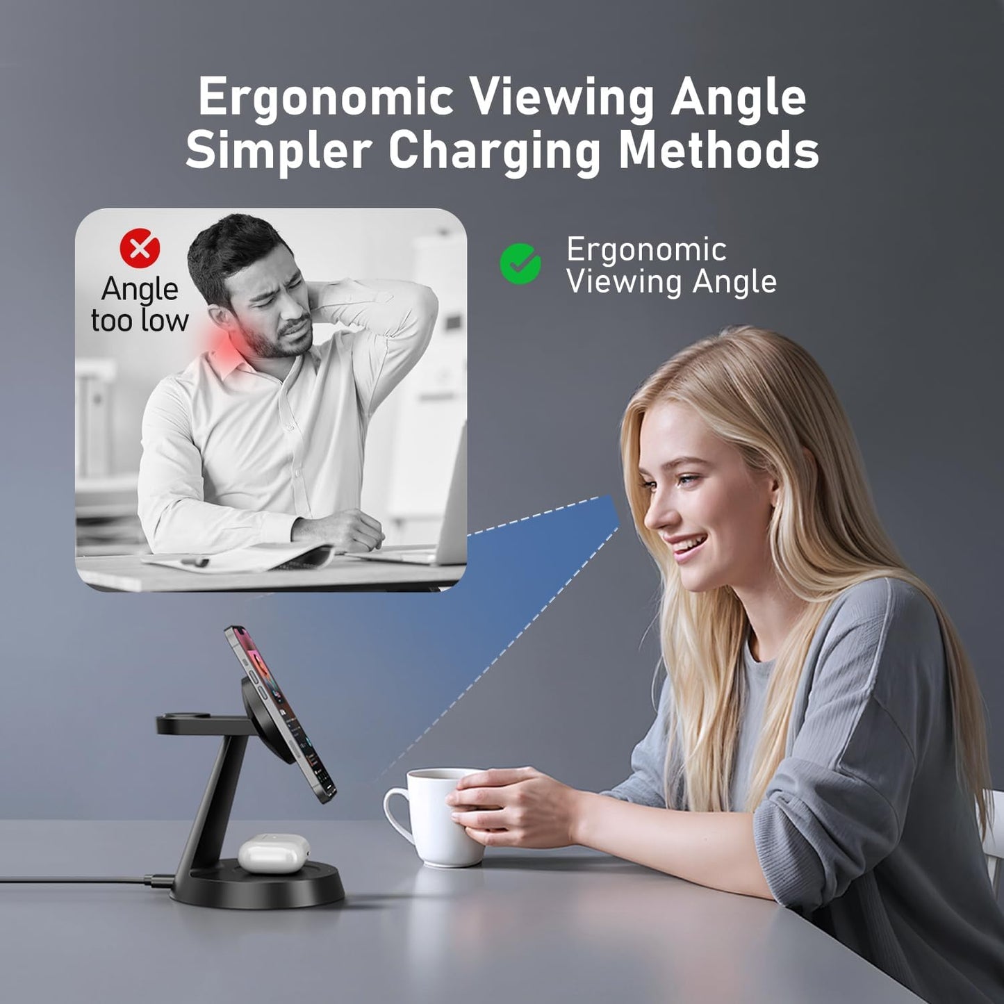 3 in 1 Wireless Charging Station for Apple Mag-Safe 15W Fast Charger Stand for Multiple Apple Devices Magnetic Charger for iPhone 16 Pro Max/16 Pro/16/15/14/13/12, AirPods, iWatch Series(Black)