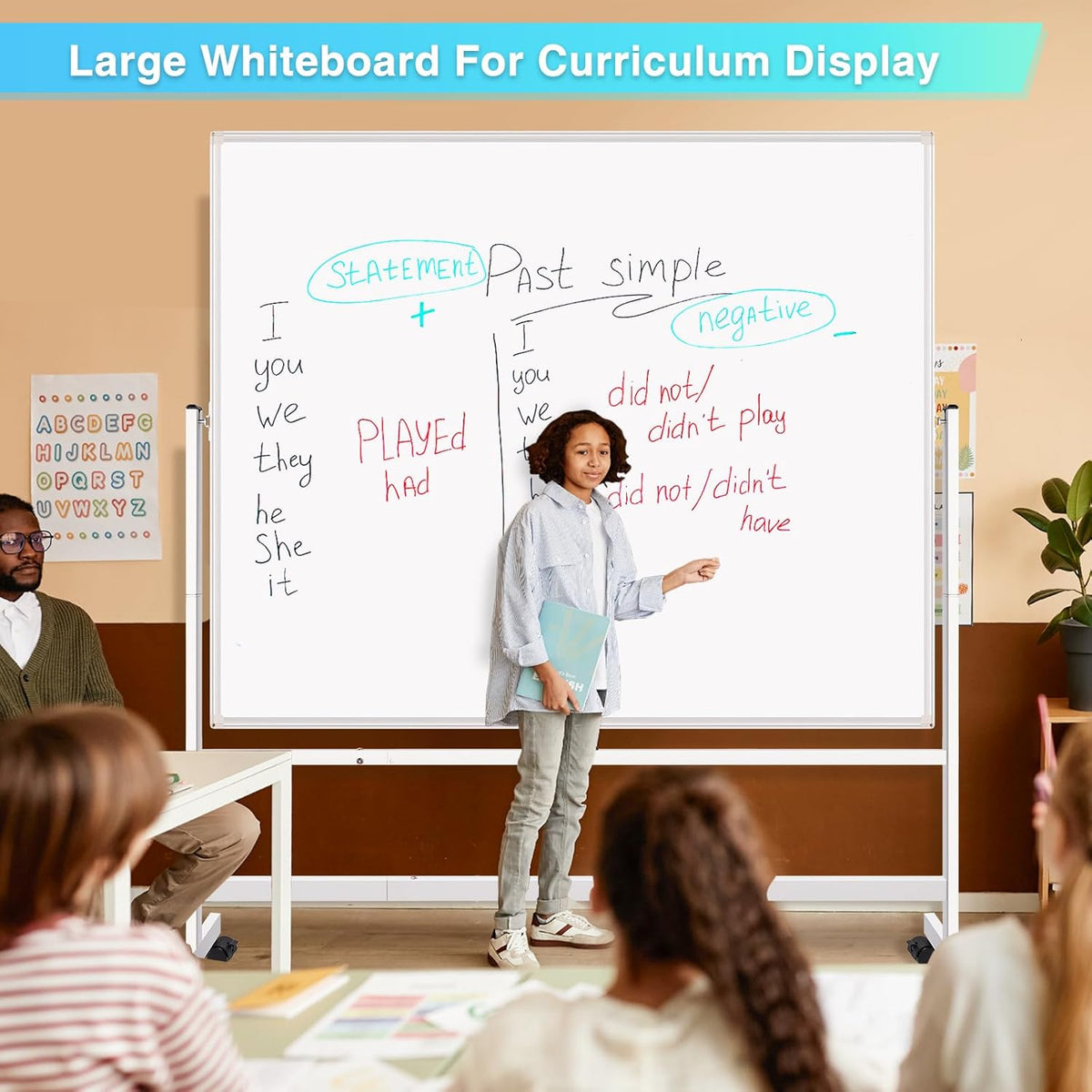 maxtek Rolling Whiteboard 60x48, Large Double-Sided White Board Dry Erase on Wheels, Giant Magnetic White Board Standing for Office, School, Home Office, Homeschool (Sliver)