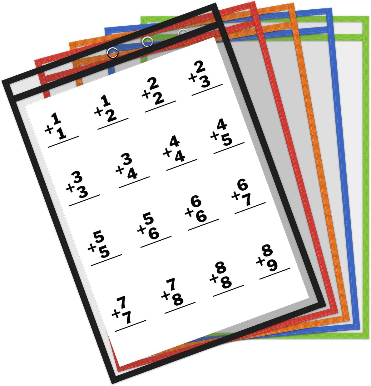 Thornton's Office Supplies Oversized Heavy-Duty Shop Ticket Learning Reusable Dry Erase Classroom Top-Load Pockets Sleeves Charts, 9 x 12 Inches, Assorted Colors (10)