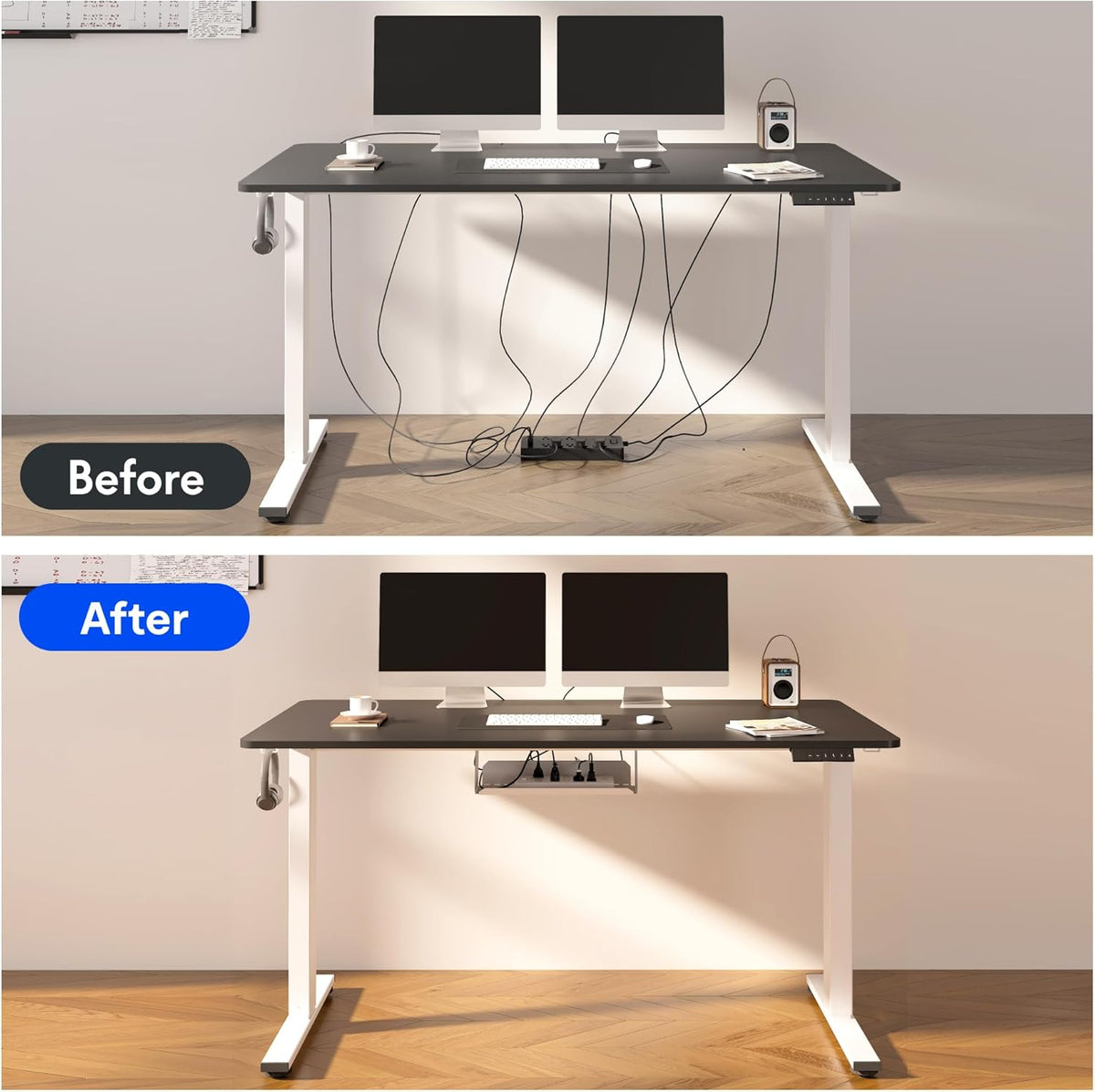 FLEXISPOT EN2 Whole-Piece Standing Desk with Clamp Power Strip, 48 x 30 Electric Stand Up Height Adjustable Desk with Cable Management (Black Frame + 48" MahoganyTop, 2 Packages)