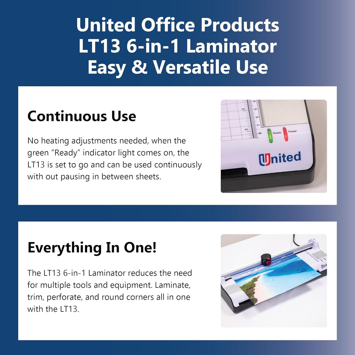 United Office Products LT13 6-in-1 Thermal & Cold Laminator with Paper Trimmer and Corner Rounder, 13β Width, Laminating Machine for Home, Office and Schools
