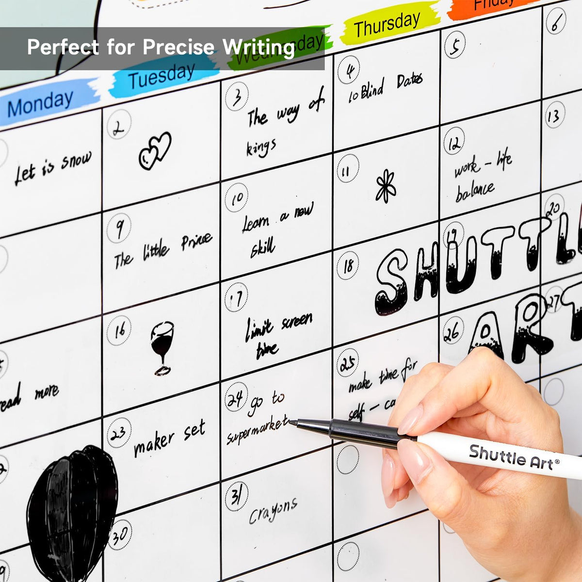 Shuttle Art Ultra Fine Dry Erase Markers, 15 Pack Black Whiteboard Markers with Erase, Dry Erase Markers Perfect For Writing on Whiteboards, Dry-Erase Boards,Mirrors for School Office Home