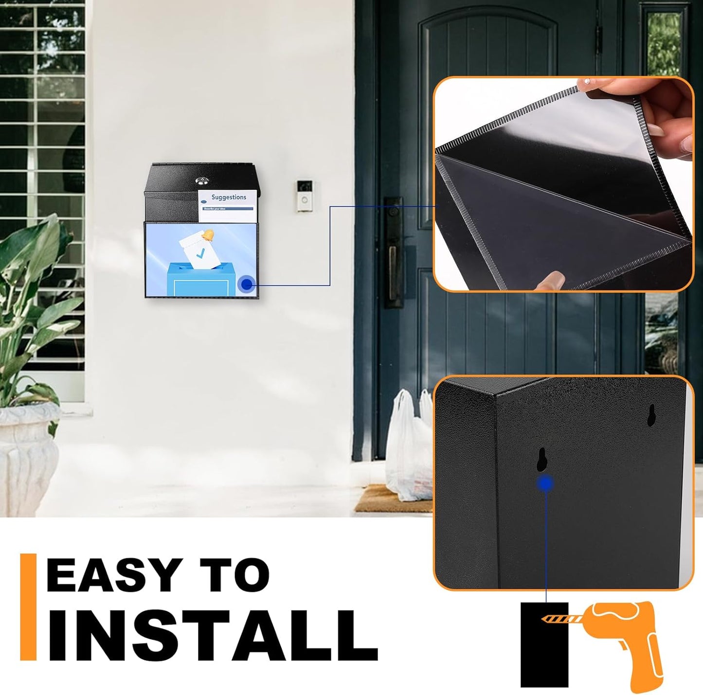 Suggestion Box with Slot and Lock Metal 8.4 x 5.8 x 7.0 inch Built-In Storage Compartment with Magnetic Sign Holder 50 Suggestion Cards Tip Jar Ballot Voting Prayer Comment Mailbox Teacher