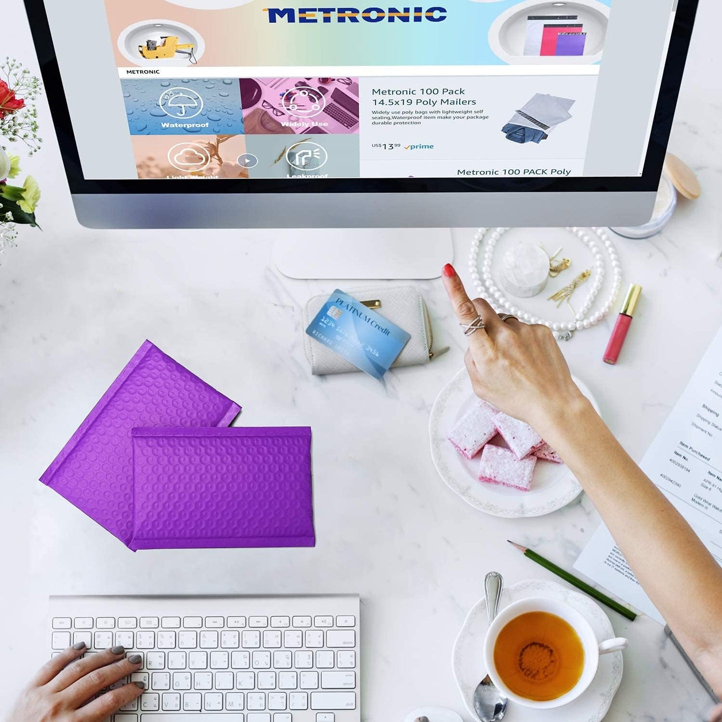 Metronic Bubble Mailers, Pur-ple 4x8, Case of 800, Bulk Poly Bubble Mailers, Shipping Bags, Shipping Envelopes Self-Seal, Mailing Envelopes, Padded Envelopes, Packaging for Small Business, Jewelry