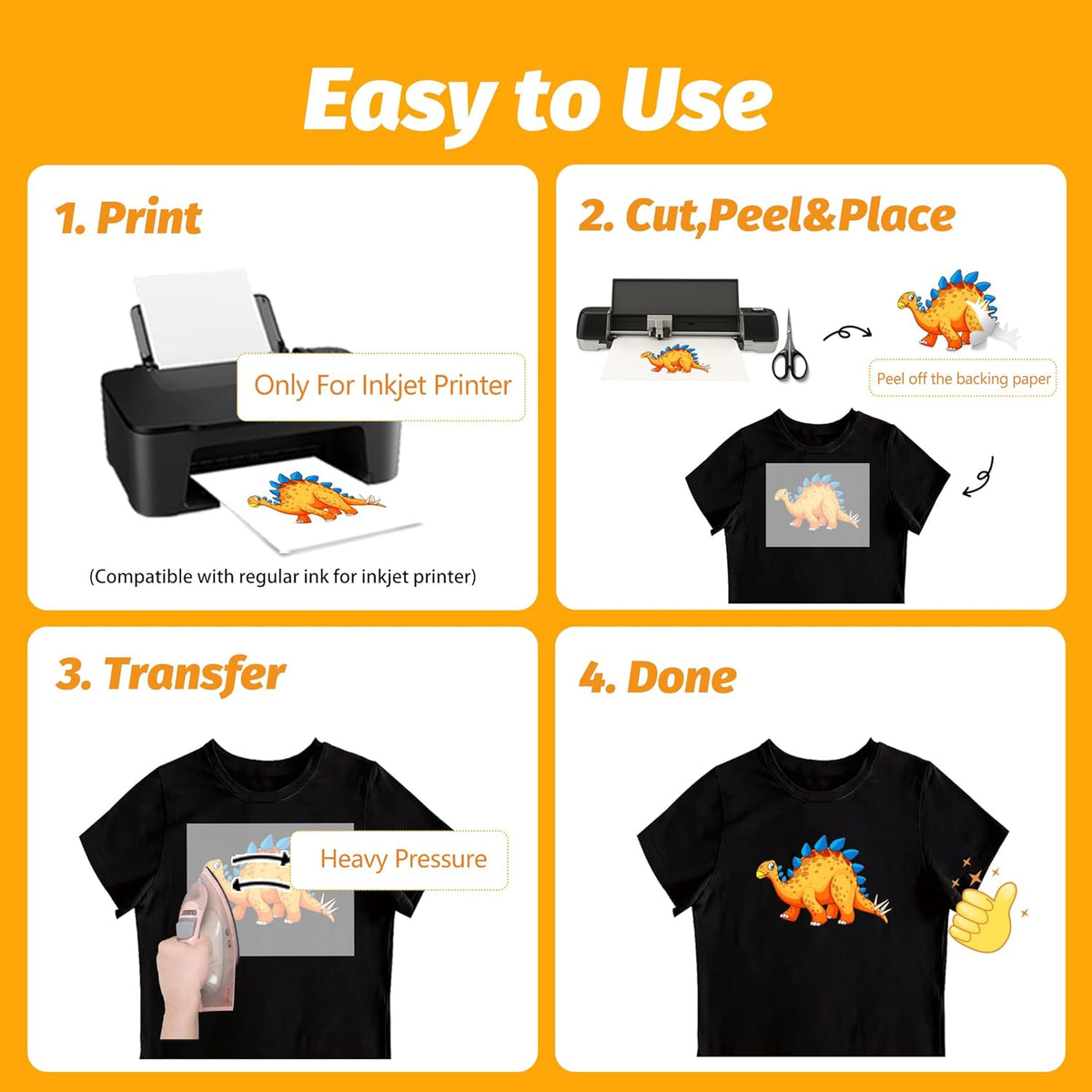 TransOurDream Dark Heat Transfer Paper for Inkjet Printer (30 Sheets, 8.5x11") Iron on Transfers for Dark Fabric, Printable Heat Transfer Vinyl for T Shirts, Stretchable & Washable