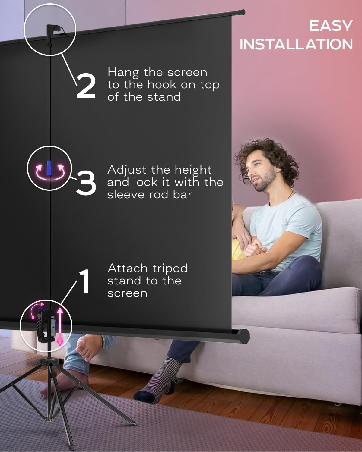 PropVue Projector Screen with Stand 120 inch - Indoor and Outdoor Projection Screen for Movie or Office Presentation - 4:3 HD Premium Wrinkle-Free Tripod Screen