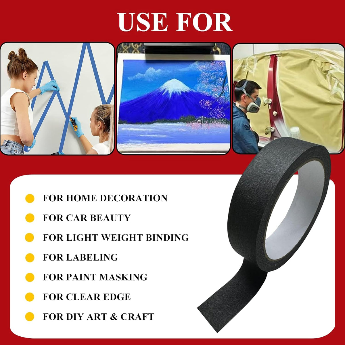 Colored Painters Tape, Premium Masking Master Tape, Multi-Surface Paint Tape, Removes Easily, Colorful Craft Paper Tape for Wall Painting Art Scrapbook Supplies (0.94 Inch Wide, 198yd =0.94IN*22yd*9)