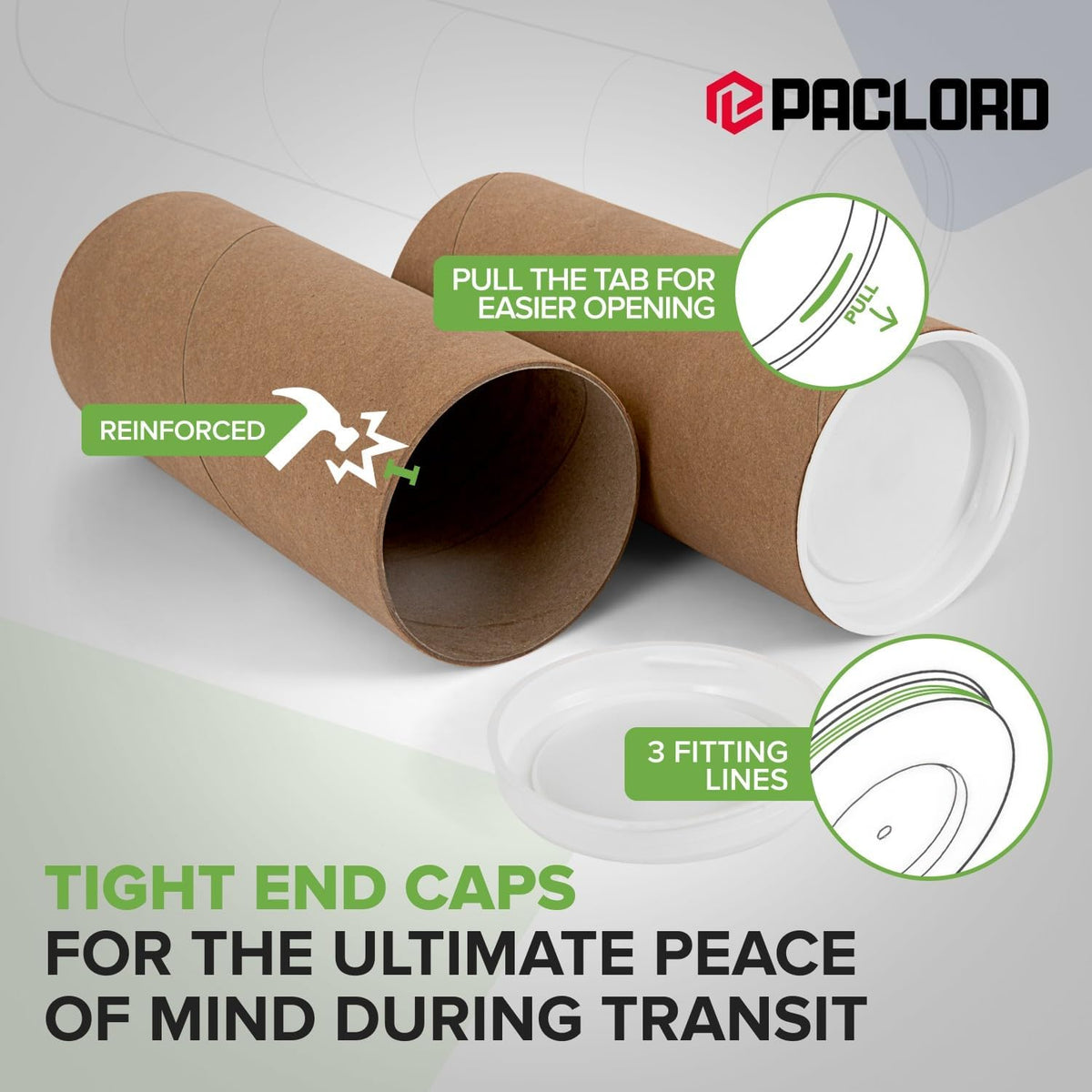 2" x 6" Reinforced Kraft Paper Mailing Tubes, Pack of 6 Tubes with 2 Caps Each – USPS Approved Poster Tube – Made in USA Cardboard Tube for Shipping and Storing Posters, Prints, Artwork, or Documents