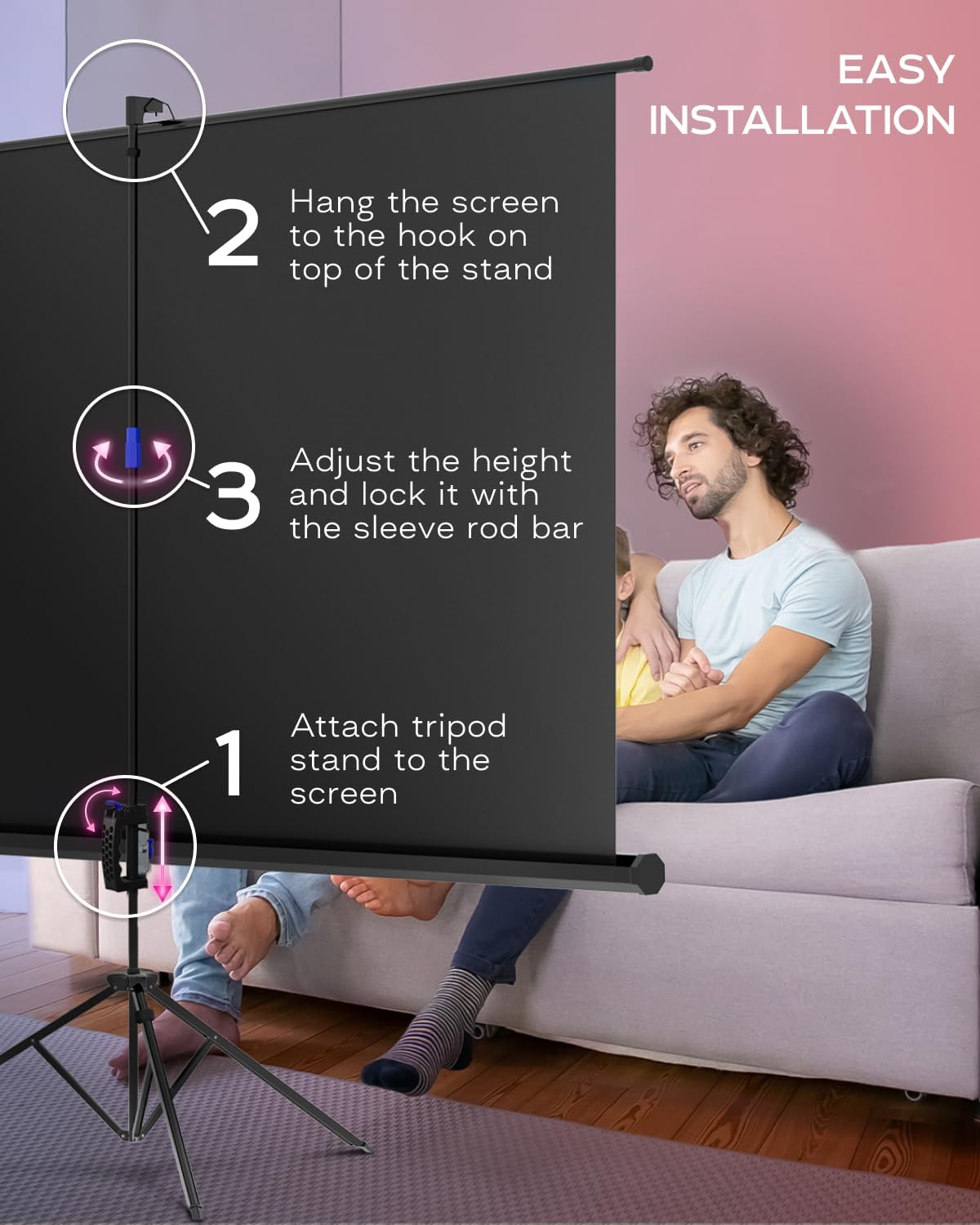 100 Inch Indoor and Outdoor Projector Screen with Stand for Movies or Presentations - HD Premium 16:9 Folding Free Tripod Screen with Carry Bag and Straps, Matte