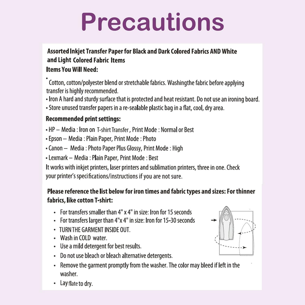 Heat Transfer Paper for Inkjet & Laserjet Printer (20 Sheets 8.5"x11", 10 Light+10 Dark), Wash Durable, Long Lasting Printable HTV Infusible Ink Transfer Sheets, Vinyl Iron on Fabric Printer Paper
