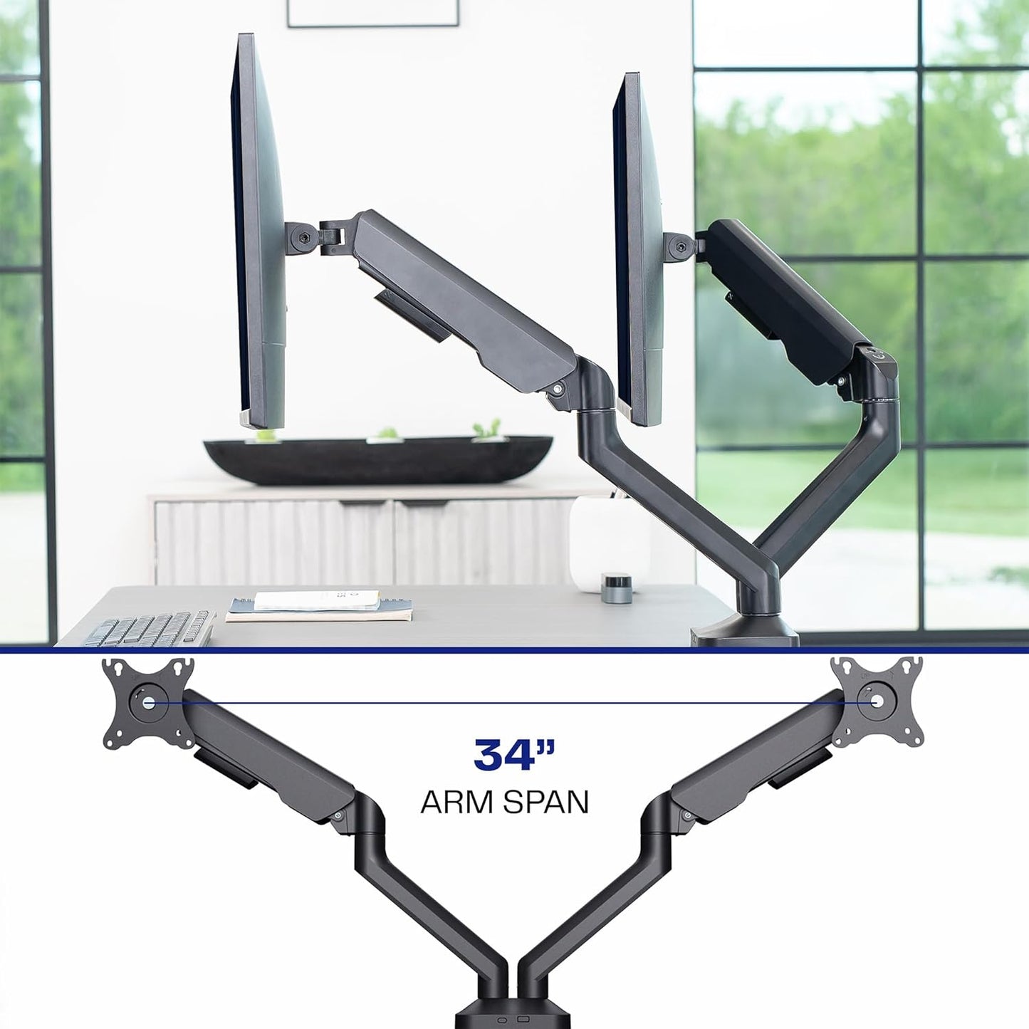 VIVO Dual Pneumatic Arm Ultra-Wide Monitor Mount for up to 35 inch Screens, Holds 26.4 lbs per Arm, Desk Mount Monitor Stand for 2 Ultrawides, Black, STAND-V200O
