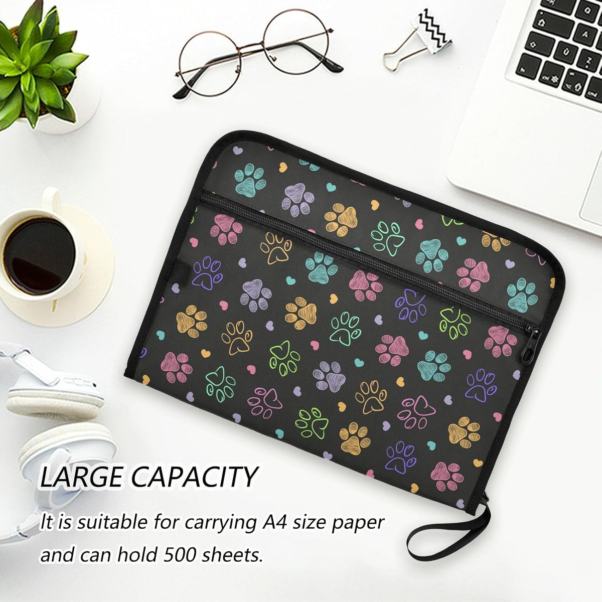 Gredecor 13 Pockets File Folder Organizer A4/Letter Water Resistant Colorful Doodle Paw Document Bag with Zipper Filing Folder Expanding File Pouch Storage for School Office