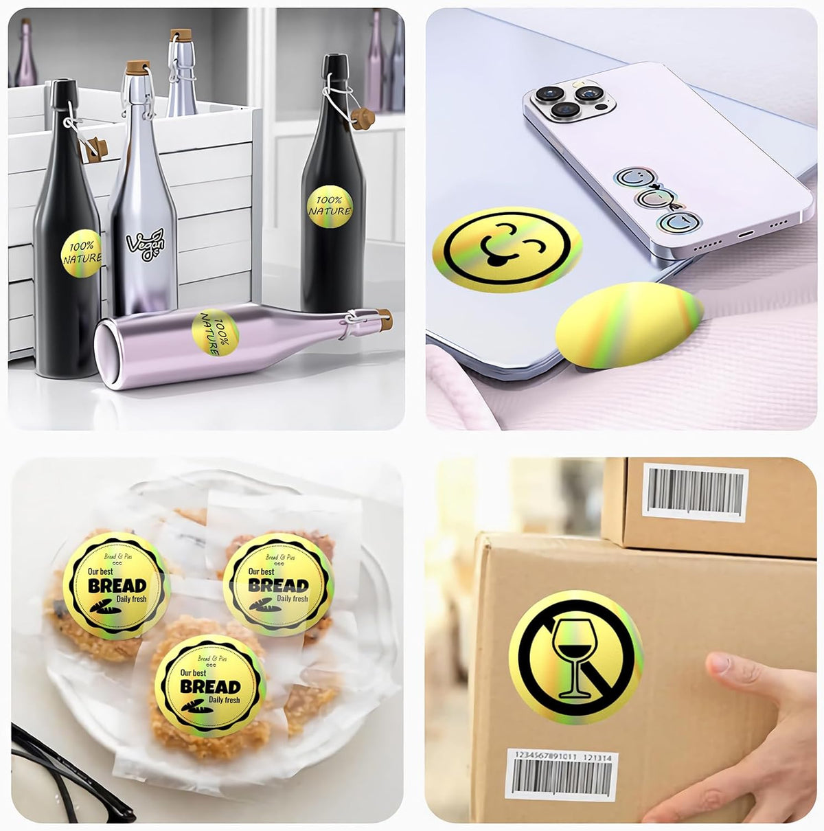 MFLABEL 2" Round Holographic Thermal Labels - 400pcs Gold Waterproof Sticker Roll for Small Business Logo, Compatible with MUNBYN/Rollo/Phomemo (Not for Dymo/Brother)