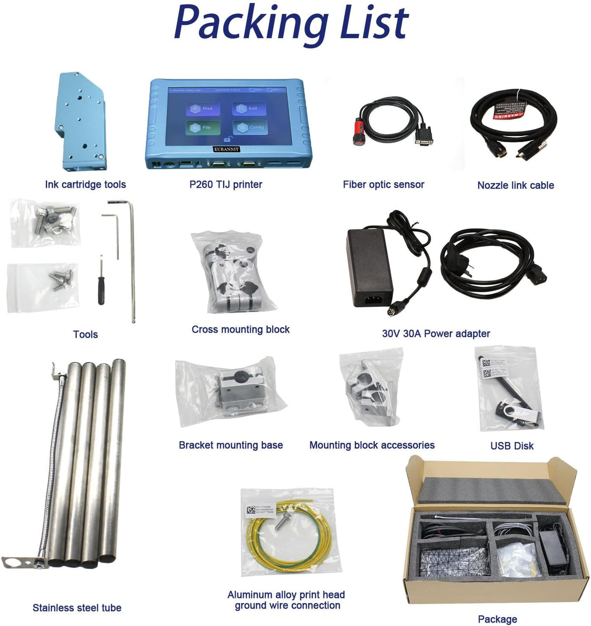 Automatic Inkjet Coding Machine for Production Line, 260E TIJ Inkjet Printer with 7β Touchable Screen for Date/Batch/QRCode/Barcode/Logo etc (1 Nozzle / 1 in)