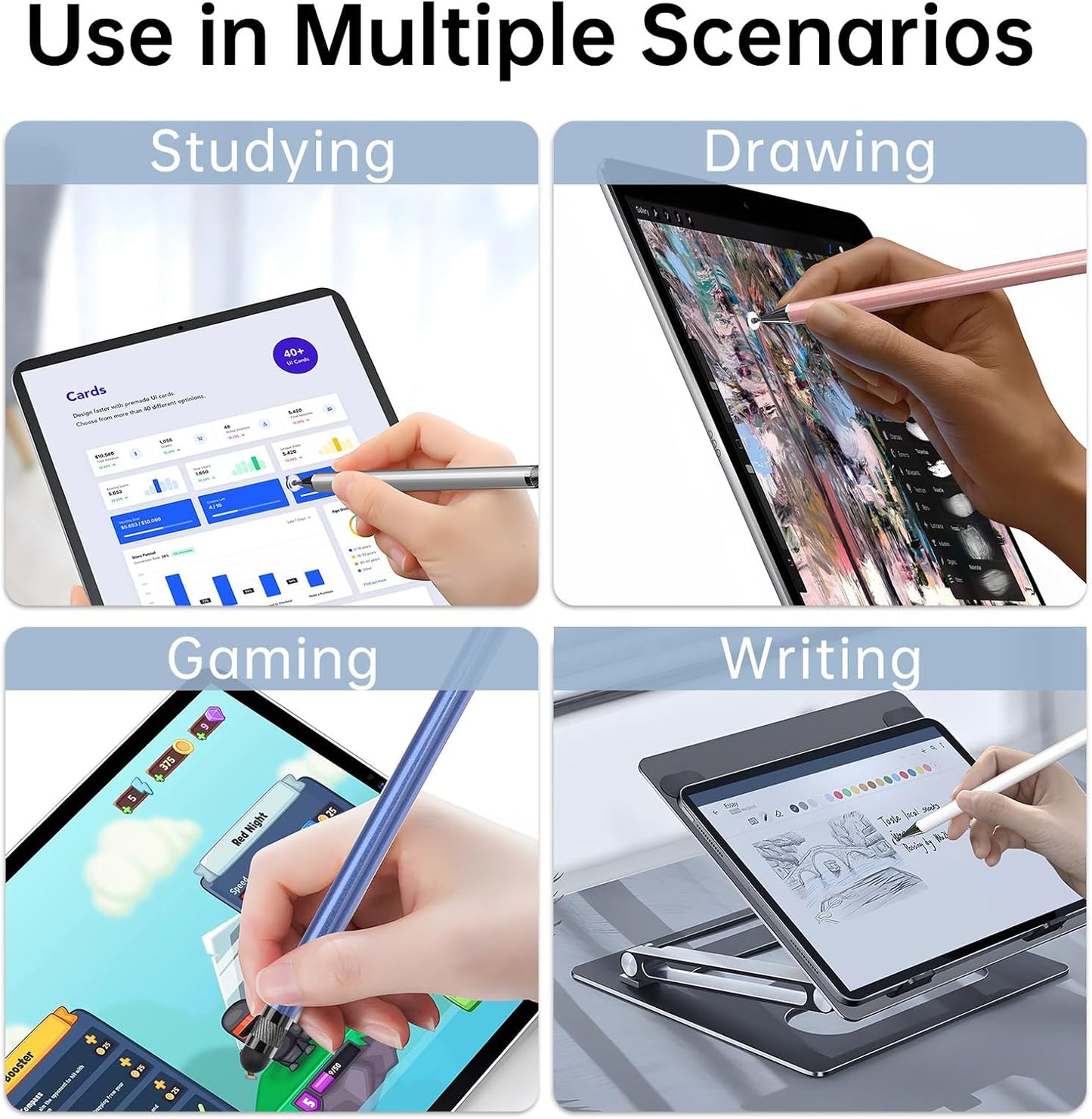 Stylus (5 Pcs), 2-in-1 Stylus Pen for Touch Screen, High Precision and Sensitivity, Suitable for iPhone/ipad/Android Tablets, Compatible with All Touch Screens (Black/White/Blue/Rose Gold/Silver)