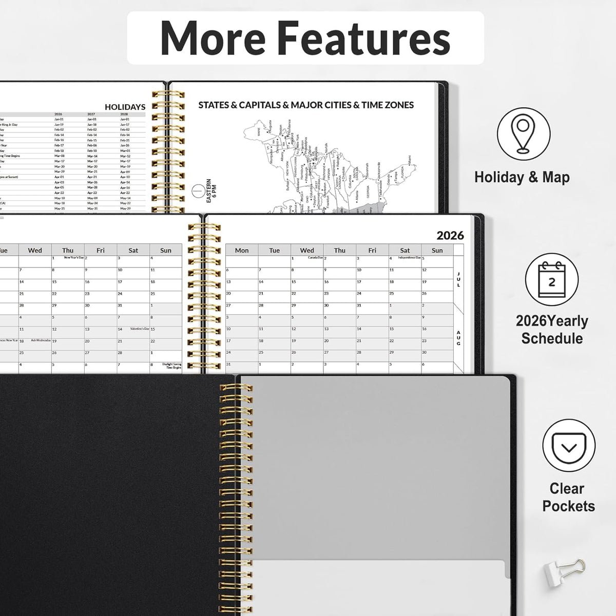 SUNEE 2026 Appointment Book, Quarter-Hourly, Weekly & Monthly - from January 2026 - December 2026, 8.5"x11" Weekly Planner, Flexible Cover, Note Pages, Pockets, Bookmark, Spiral Binding, Black
