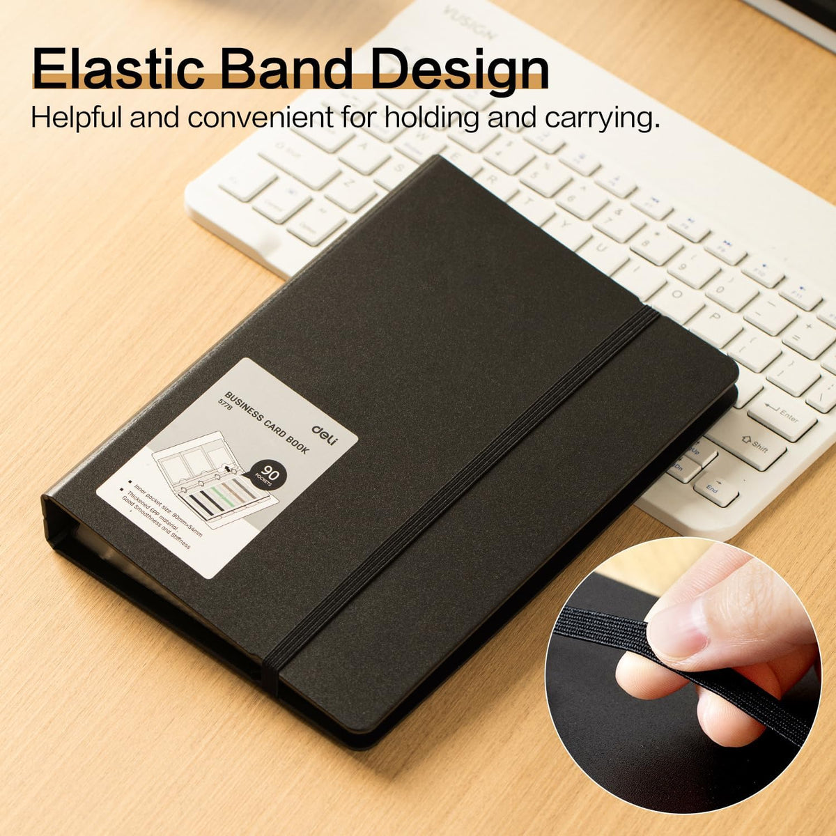 deli Business Card Book Holder, Business Card Organizer, Name Card Book Holder, Portable Office Business Card Holder, Hold 180 Cards, Black